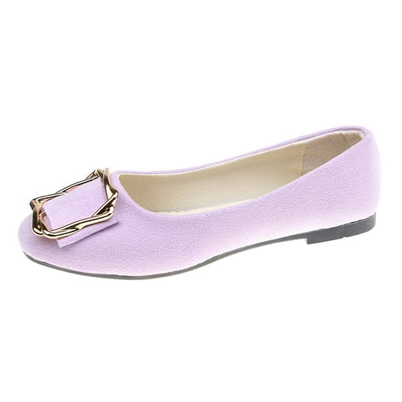 Xfvqtps Women Casual Flats with Metal Buckle Slip on Work Shoes Round Toe Comfortable Walking Shoes Quilted Insole Multiple Colors Available Purple