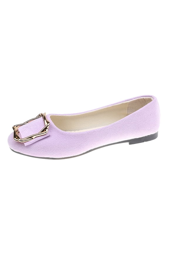 Women Casual Flats with Metal Buckle Slip on Work Shoes Round Toe Comfortable Walking Shoes Quilted Insole Multiple Colors Available Purple