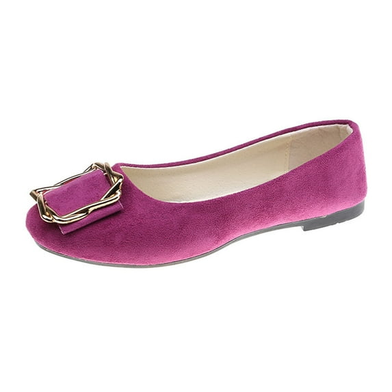 Xfvqtps Women Casual Flats with Metal Buckle Slip on Work Shoes Round Toe Comfortable Walking Shoes Quilted Insole Multiple Colors Available Wine