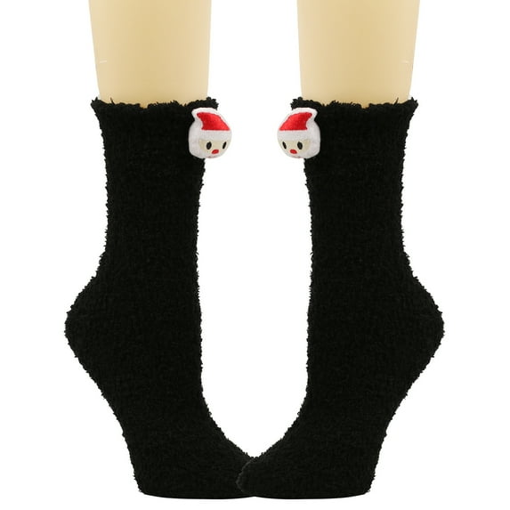 Xfvqtps Women Christmas Fuzzy Socks Medium Tube Cute Santa Claus Solid Color Furry Thickened Comfortable Christmas Party Accessories Fluffy Socks Black