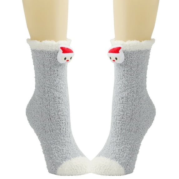 Xfvqtps Women Christmas Fuzzy Socks Medium Tube Cute Santa Claus Solid Color Furry Thickened Comfortable Christmas Party Accessories Fluffy Socks Gray