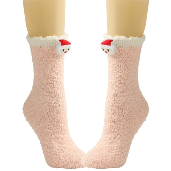 Xfvqtps Women Christmas Fuzzy Socks Medium Tube Cute Santa Claus Solid Color Furry Thickened Comfortable Christmas Party Accessories Fluffy Socks Pink