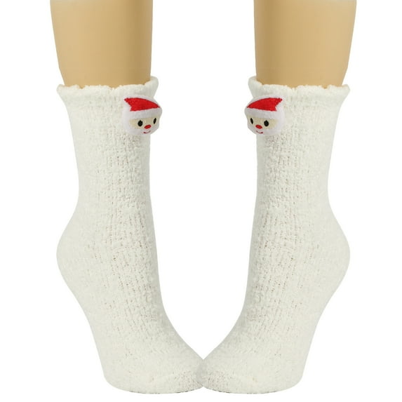Xfvqtps Women Christmas Fuzzy Socks Medium Tube Cute Santa Claus Solid Color Furry Thickened Comfortable Christmas Party Accessories Fluffy Socks White