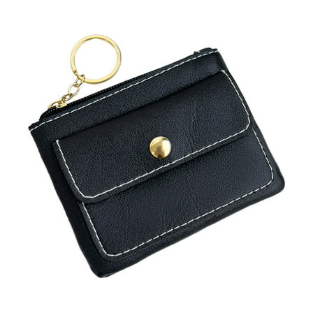 Xfvqtps Women Coin Purses Snap Fastener Zip up Solid Color Simplicity Leather Wallet Black