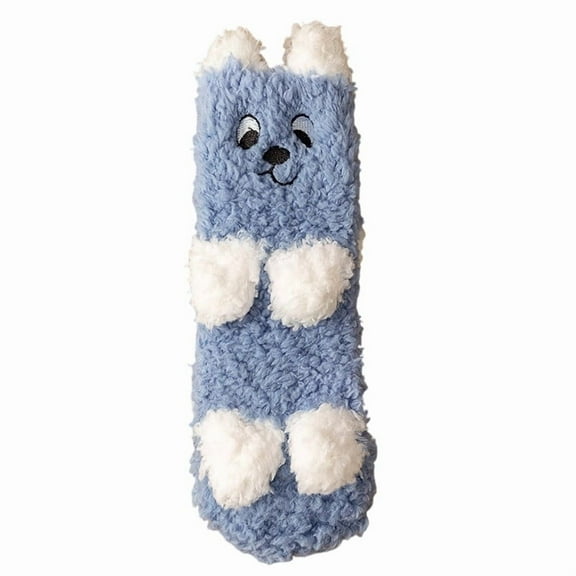 Xfvqtps Women Coral Fleece Socks Cute Lovely Fuzzy Non Slip Indoor Sleeping Thick Warm Winter Plush Socks as Christmas Gift Blue-01