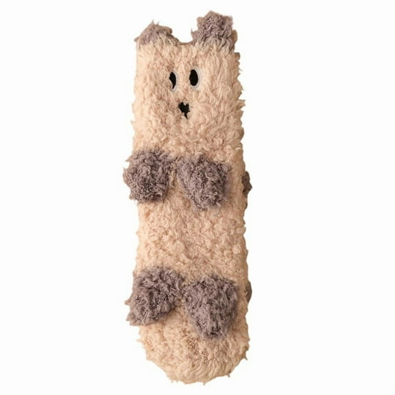 Xfvqtps Women Coral Fleece Socks Cute Lovely Fuzzy Non Slip Indoor Sleeping Thick Warm Winter Plush Socks as Christmas Gift Brown-01