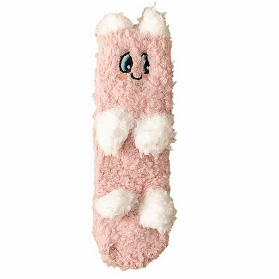 Xfvqtps Women Coral Fleece Socks Cute Lovely Fuzzy Non Slip Indoor Sleeping Thick Warm Winter Plush Socks as Christmas Gift Pink-01
