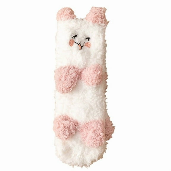 Xfvqtps Women Coral Fleece Socks Cute Lovely Fuzzy Non Slip Indoor Sleeping Thick Warm Winter Plush Socks as Christmas Gift Pink