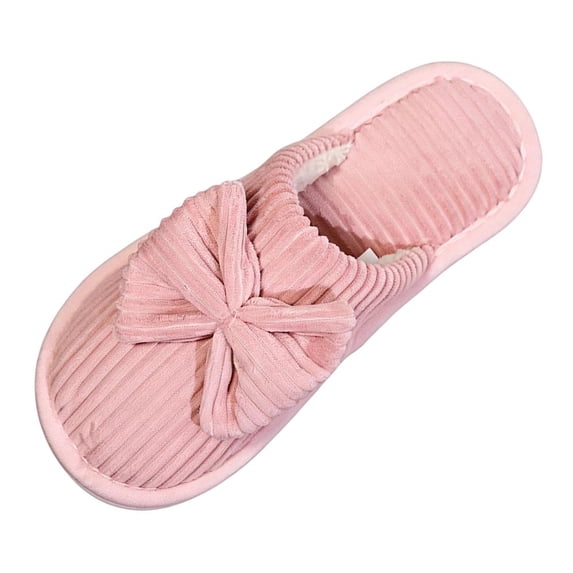 Xfvqtps Women Corduroy Bow Closed Toe Slide Slippers Warm Flat Fall Winter Non Slip House Shoes