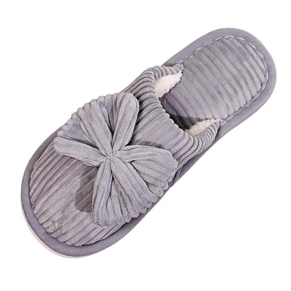 Xfvqtps Women Corduroy Bow Closed Toe Slide Slippers Warm Flat Fall Winter Non Slip House Shoes