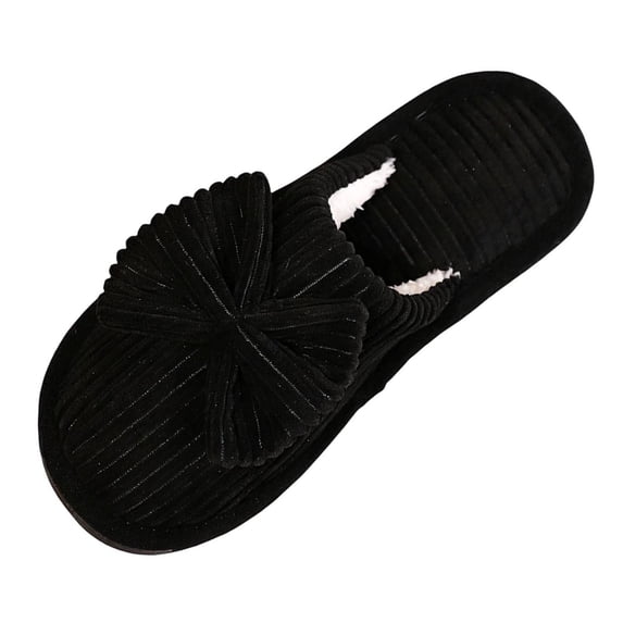 Xfvqtps Women Corduroy Bow Closed Toe Slide Slippers Warm Flat Fall Winter Non Slip House Shoes