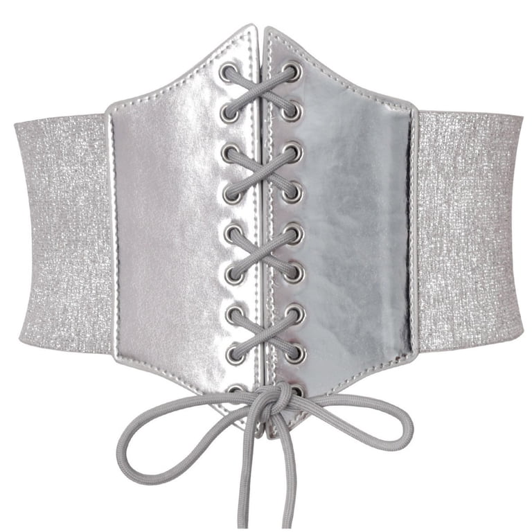 Xfvqtps Women Elastic Corset Waist Fine Glitter Belt Lace up Tied Corset  Belts for Dress Halloween Silver - Walmart.com