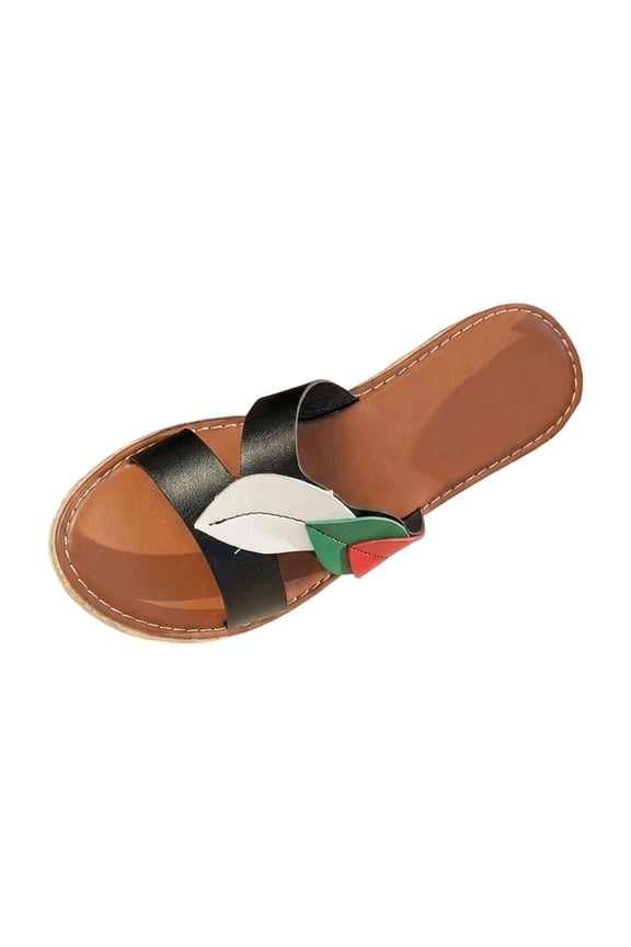 Women Espadrilles Flat Sandals Thick Sole Casual Summer Shoes Color Block Slip on Comfortable Beach Sandals Vacation Footwear