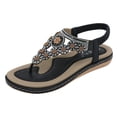 thumbnail image 1 of Xfvqtps Women Flat Sandals T-Strap Clip Toe Flip Flops Elastic Rhinestone Decoration Retro Casual Dressy Soft Sole Non Slip Comfortable Breathable Walking Summer Sandals Black, 1 of 4