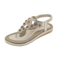 thumbnail image 1 of Xfvqtps Women Flat Sandals T-Strap Clip Toe Flip Flops Elastic Rhinestone Decoration Retro Casual Dressy Soft Sole Non Slip Comfortable Breathable Walking Summer Sandals Gold, 1 of 4