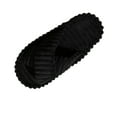 thumbnail image 1 of Xfvqtps Women Fluffy Slippers Cross Strap Stripe Open Toe Versatile Indoor Home Funny Winter Non-Slip Thick Sole Plush Slippers Black, 1 of 7