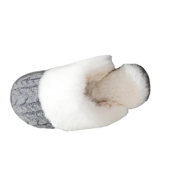Xfvqtps Women Fluffy Slippers Knit Versatile Cute Indoor Home Funny Winter Non-Slip Thick Sole Plush Slippers Gray