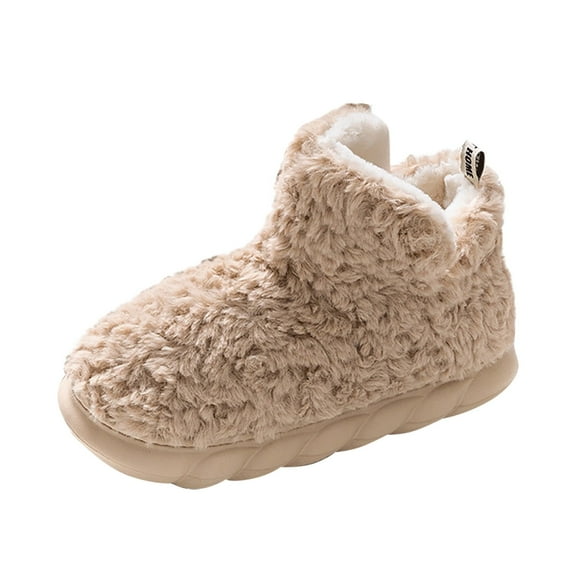 Xfvqtps Women Furry House Slipper High Top Fluffy Solid Color Thick Bottom Memory Foam Non Slip Thickened Comfortable Cozy Home Resistant Snow Boots Khaki