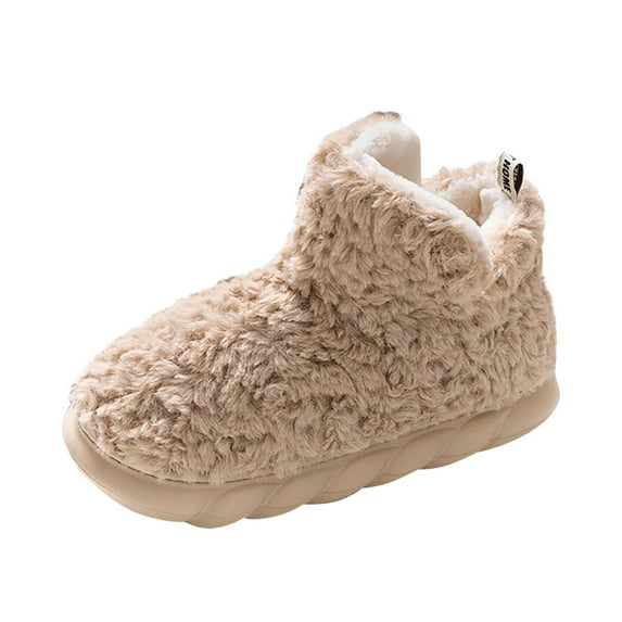 Xfvqtps Women Furry House Slipper High Top Fluffy Solid Color Thick Bottom Memory Foam Non Slip Thickened Comfortable Cozy Home Resistant Snow Boots Khaki