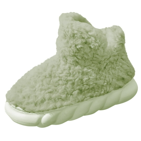 Xfvqtps Women Furry House Slipper High Top Fluffy Solid Color Thick Bottom Memory Foam Non Slip Thickened Comfortable Cozy Home Resistant Snow Boots Green