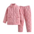 thumbnail image 1 of Xfvqtps Women Fuzzy Pajama Set with Pockets Stand Collar Open Front with Zipper Long Sleeve Solid Color Ribbed Pattern Thickened Cozy Soft House Casual Warm Winter Top Pants Set Pink, 1 of 4