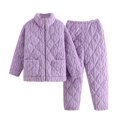 thumbnail image 1 of Xfvqtps Women Fuzzy Pajama Set with Pockets Stand Collar Open Front with Zipper Long Sleeve Solid Color Ribbed Pattern Thickened Cozy Soft House Casual Warm Winter Top Pants Set Purple, 1 of 4