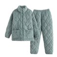 thumbnail image 1 of Xfvqtps Women Fuzzy Pajama Set with Pockets Stand Collar Open Front with Zipper Long Sleeve Solid Color Ribbed Pattern Thickened Cozy Soft House Casual Warm Winter Top Pants Set Light Blue, 1 of 3