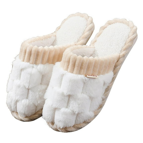 Xfvqtps Women Fuzzy Slippers Checkered Slipper Fluffy Furry Color Blocking Soft Sole Slip on Non-Slip Comfortable Cozy Indoor Warm Winter EVA House Slippers