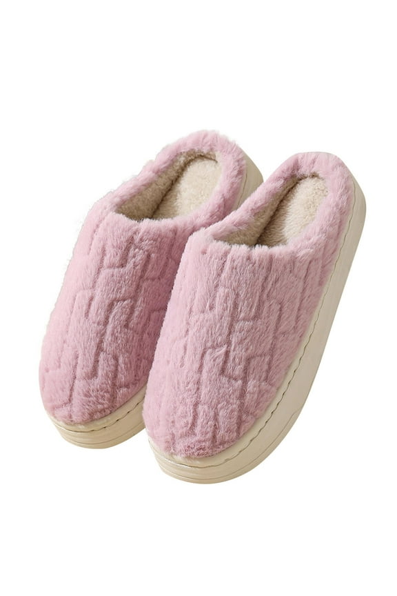 Women Fuzzy Slippers Fluffy Furry Solid Color Fleece Lining Soft Thick Sole Memory Foam Slip on Non-Slip Comfortable Cozy Indoor Warm Winter EVA House Slippers