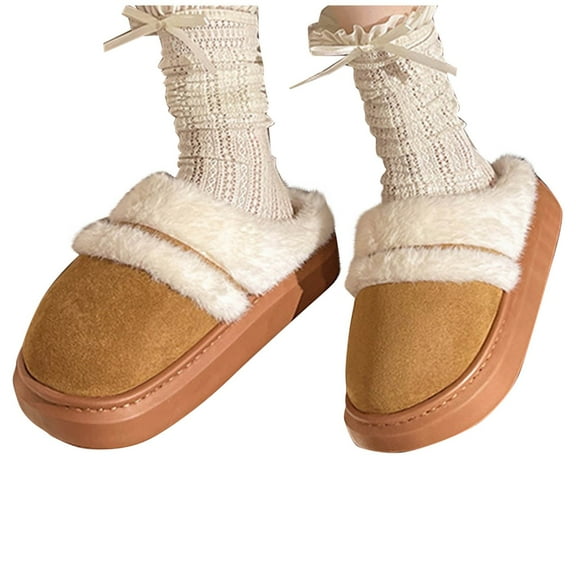 Xfvqtps Women Fuzzy Slippers Fluffy Furry Suede Surface Fleece Lining Soft Thick Sole Slip on Non-Slip Comfortable Cozy Indoor and Outdoor Warm Winter Casual Shoes