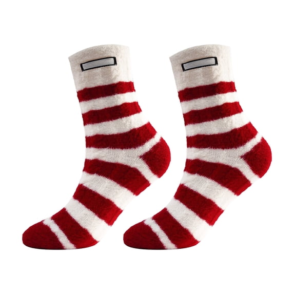 Xfvqtps Women Fuzzy Socks Christmas Stocking Red Stripe Thick Winter Warm Home Floor Wool Socks Red-01