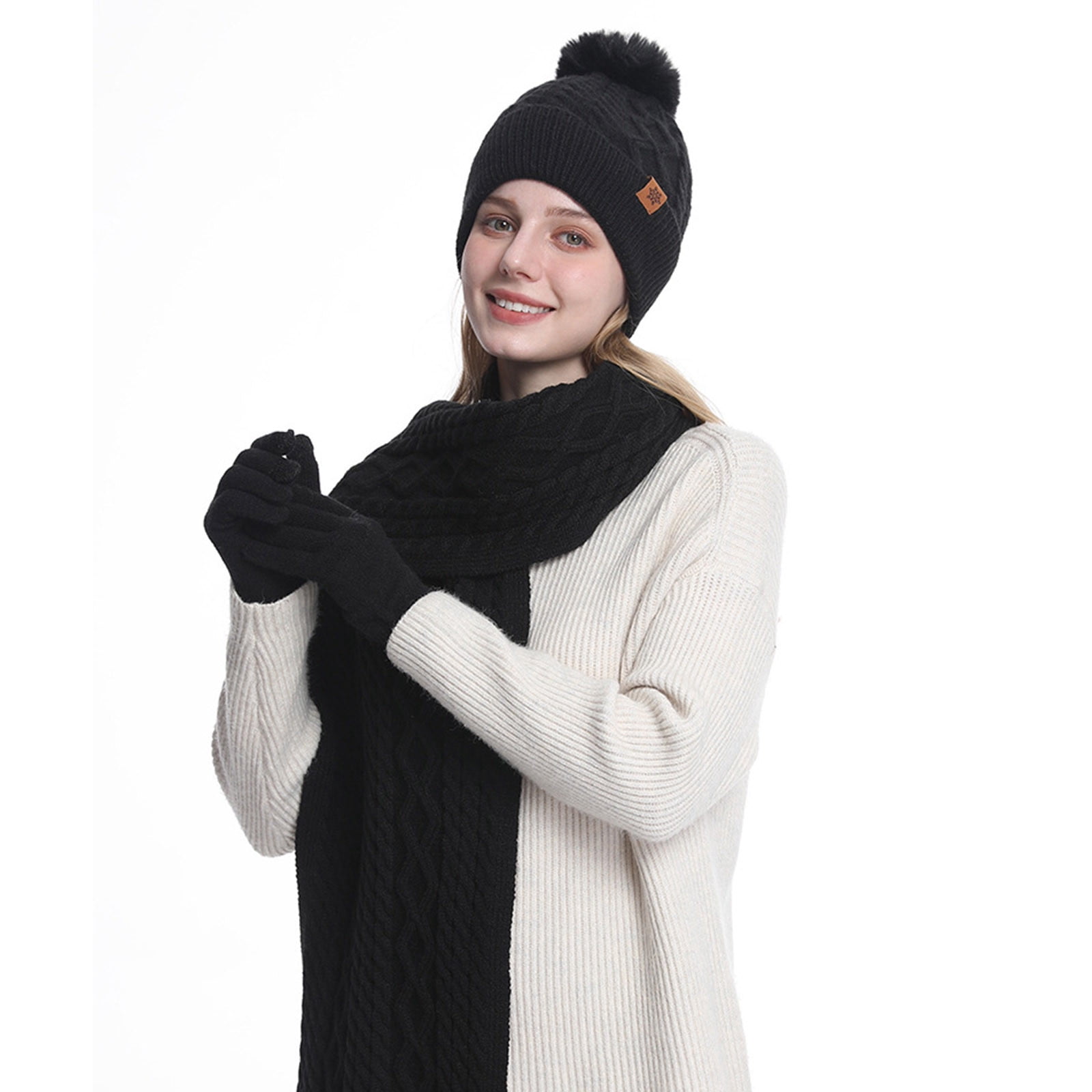 Winter Hat Scarf Gloves Earmuff Set 20 Pcs Knit Pompom Warm Touchscreen Knitted Hat And Scarf Set Touch Screen Gloves Winter Plush  main image 3