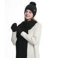 thumbnail image 1 of Xfvqtps Women Hat Scarf Glove Set Knit Plush Pompom Rib Solid Color Touchscreen Winter Warm Stretchy Extended Beanie Neck Warmer Gloves Set Black, 1 of 9