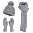 thumbnail image 1 of Xfvqtps Women Hat Scarf Glove Set Knit Plush Pompom Solid Color Touchscreen Winter Warm Stretchy Extended Beanie Neck Warmer Gloves Set Gray, 1 of 2