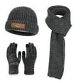 thumbnail image 1 of Xfvqtps Women Hat Scarf Glove Set Knit Solid Color Touchscreen Winter Warm Stretchy Extended Beanie Neck Warmer Gloves Set Dark Gray, 1 of 2