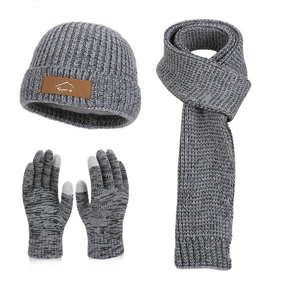 Xfvqtps Women Hat Scarf Glove Set Knit Solid Color Touchscreen Winter Warm Stretchy Extended Beanie Neck Warmer Gloves Set Gray