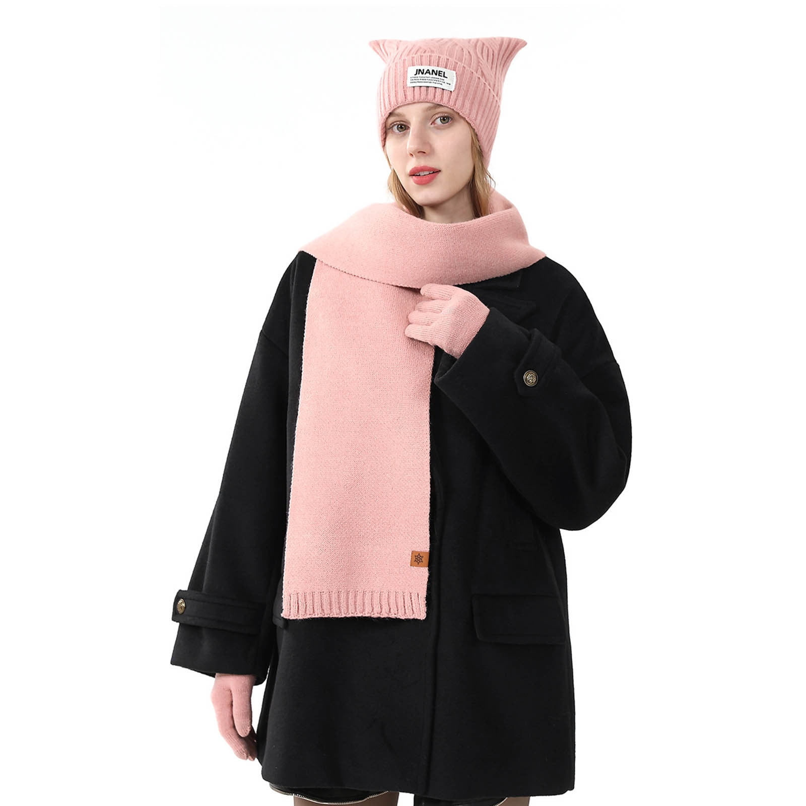5 Pieces Women Winter Warm Set Knit Beanie Hat Scarf Touchscreen Gloves Tavaleu Winter Scarf Hat Gloves Set - Warm Fleece Lined  main image 2