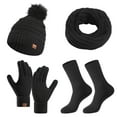 thumbnail image 1 of Xfvqtps Women Hat Scarf Glove Socks Set with Plush Lined Pompom Winter Warm Knit Stretchy Extended Beanie Neck Warmer Gloves Socks Set Black, 1 of 8