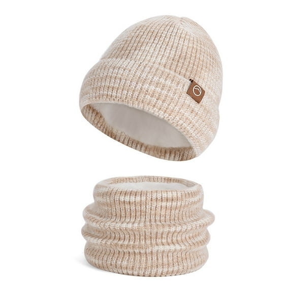 Xfvqtps Women Hat Scarf Set with Plush Lined Winter Warm Knit Stretchy Extended Beanie Neck Warmer Set Beige
