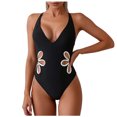 thumbnail image 1 of Xfvqtps Women High Cut Monokini One Piece Swimsuit V Neck Flower Shaped Hollow out Tie Back Lace up Tummy Control Slimming Bathing Suit for Beach White, 1 of 6