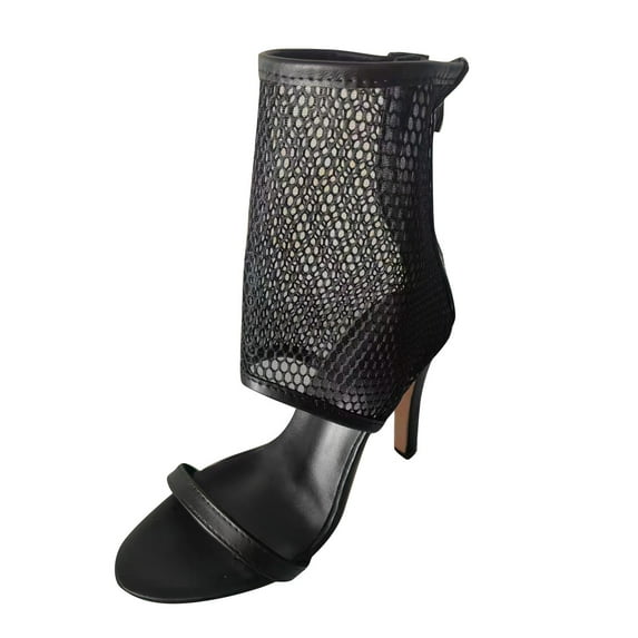 Xfvqtps Women High Heeled Shoes Large Size Chunky Heeled Rhinestone PU Sandals New Summer Plus-Size Line Sandals With Flash Drill Black