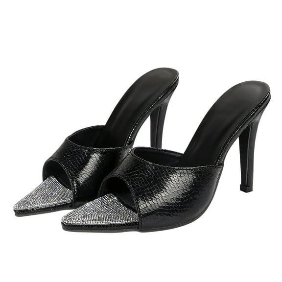 Xfvqtps Women High Heeled Shoes Open Toe Chunky Heeled Artificial Leather Sandals Wearing Thick Soled Thick Sandals Outside Black