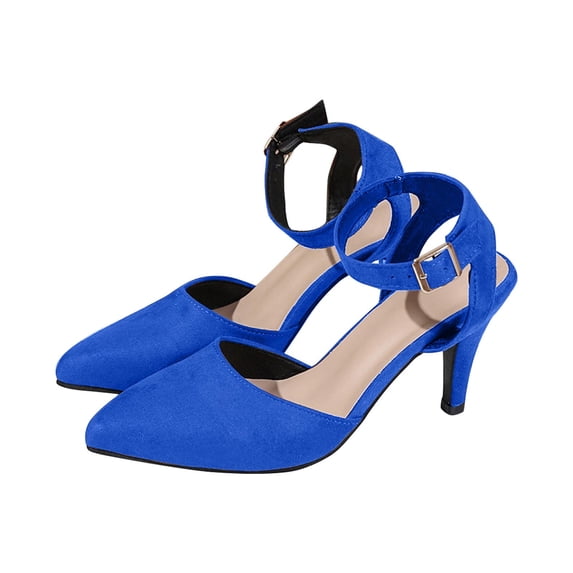 Xfvqtps Women High Heeled Shoes Pointy Toe Slender Heel PU Slingback Ankle Strap Sandals Summer New Large Size Good With Satin Shallow Mouth Back Trip Blue
