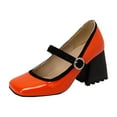 thumbnail image 1 of Xfvqtps Women High Heeled Shoes Square Toe Chunky Heeled Artificial Leather Candy Color Retro Shoes Rectangle Headed Single Shoes Buckle Thick Heels Orange, 1 of 7