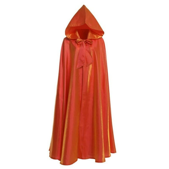 Xfvqtps Women Hooded Cloak Open Front Collar Strap Lace up Solid Color Party Satin Soft Poncho Orange