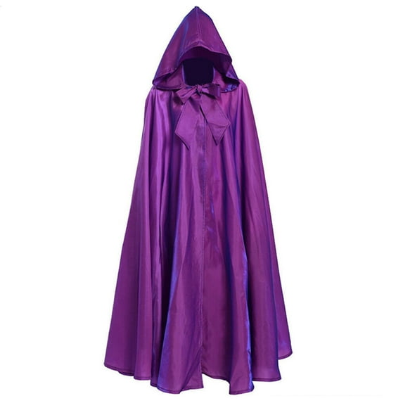 Xfvqtps Women Hooded Cloak Open Front Collar Strap Lace up Solid Color Party Satin Soft Poncho Purple