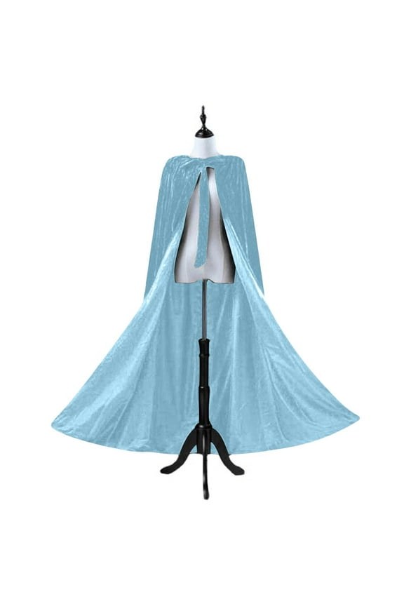 Women Hooded Cloak Open Front Lace up Solid Color Velvet Flannel Soft Windproof Poncho Light Blue