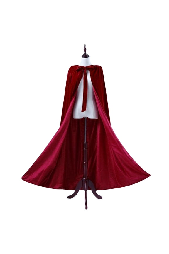 Women Hooded Cloak Open Front Lace up Solid Color Velvet Flannel Soft Windproof Poncho Wine
