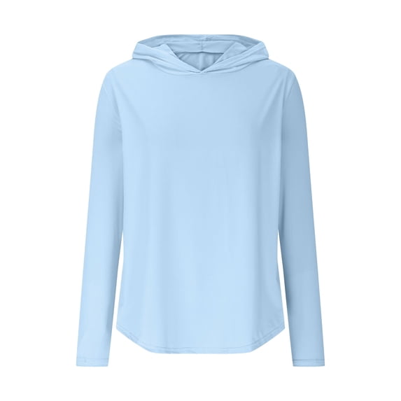 Xfvqtps Women Hoodie Pullover with Thumb Hole Sun Protection Summer Quick Dry Shirts Solid Color Long Sleeve Shirts for Hiking Running Light Blue
