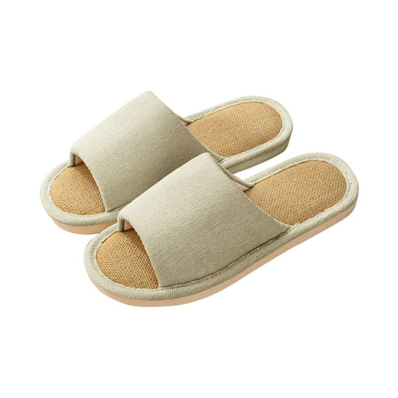 Xfvqtps Women House Slippers Linen Flax Insole Memory Foam Soft Sole Non Slip Slide Bedroom Indoor Slippers Beige